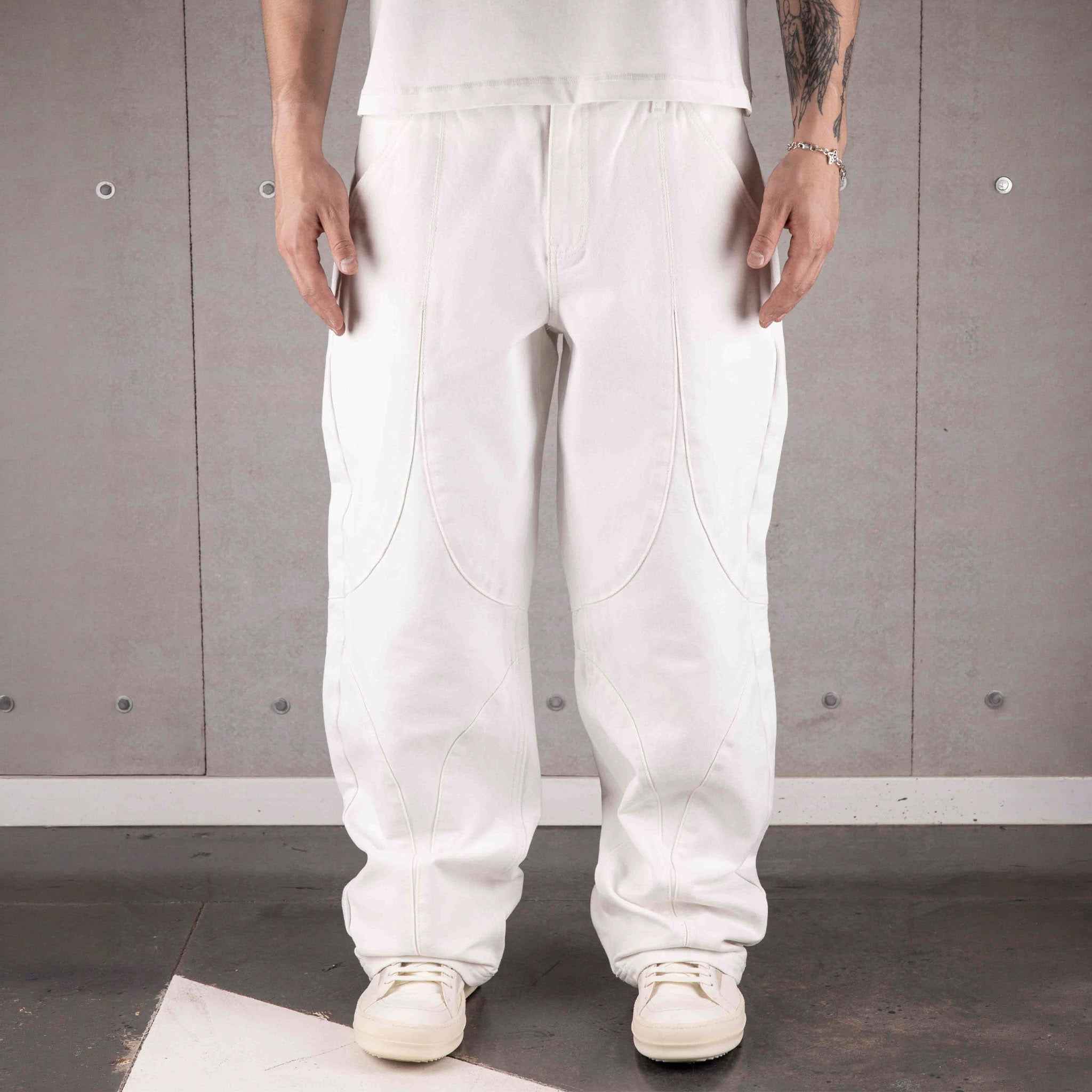 Commons Double Knee Star Denim Pant White - Common Hype
