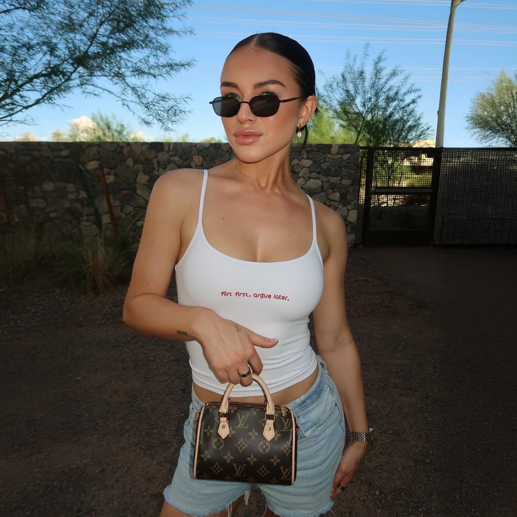 Compliments Flirt First, Argue Later Women's Tank White - Common Hype