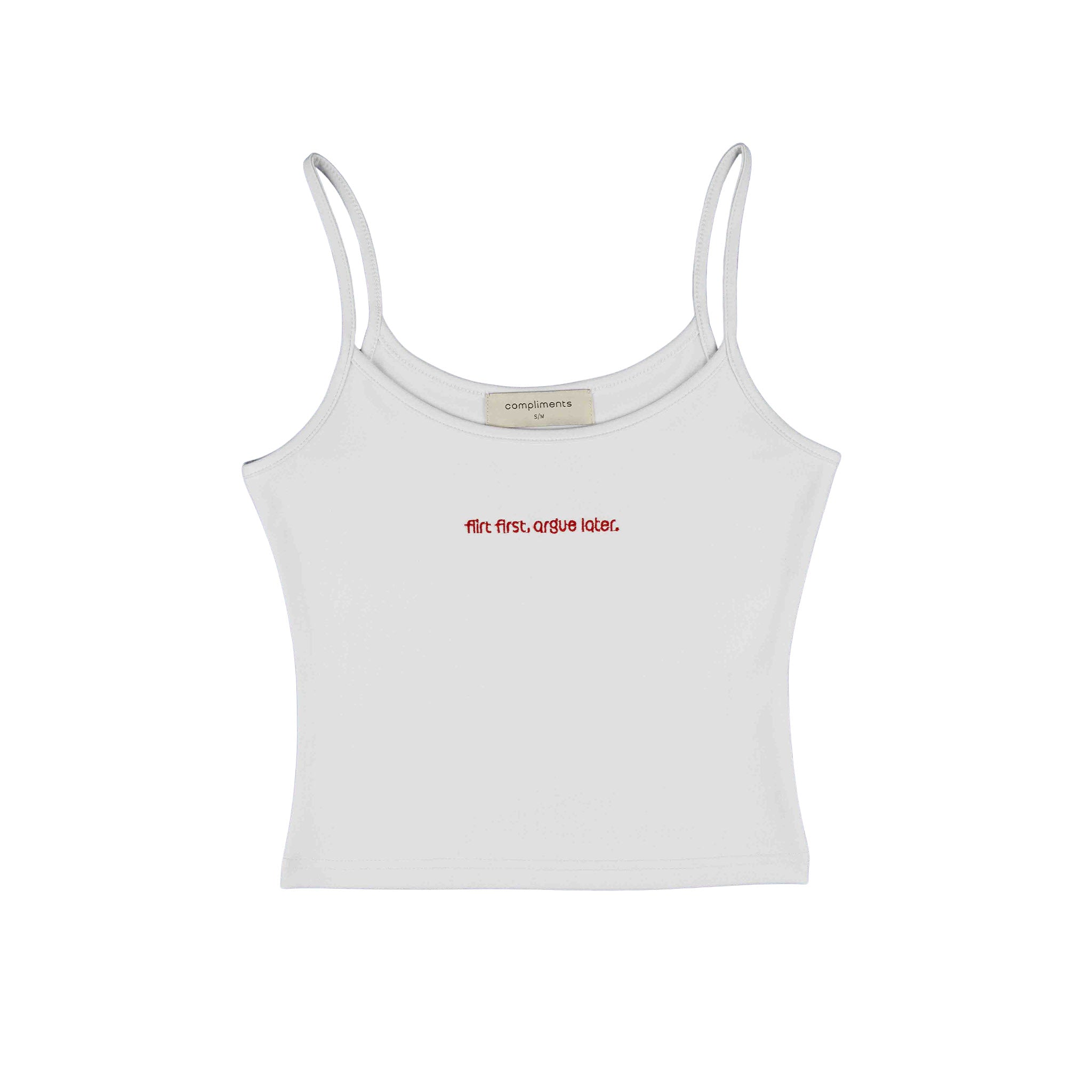 Compliments Flirt First, Argue Later Women's Tank White - Common Hype
