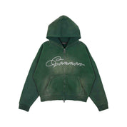 Common Hype Cropped Fleece Zip Up Hoodie Forrest Green - Common Hype