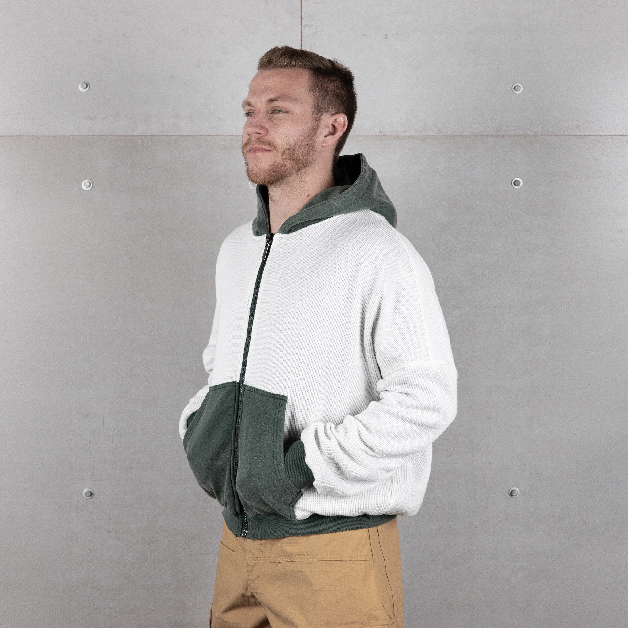 Commons Reversible Thermal Zip Up Faded Green/White - Common Hype