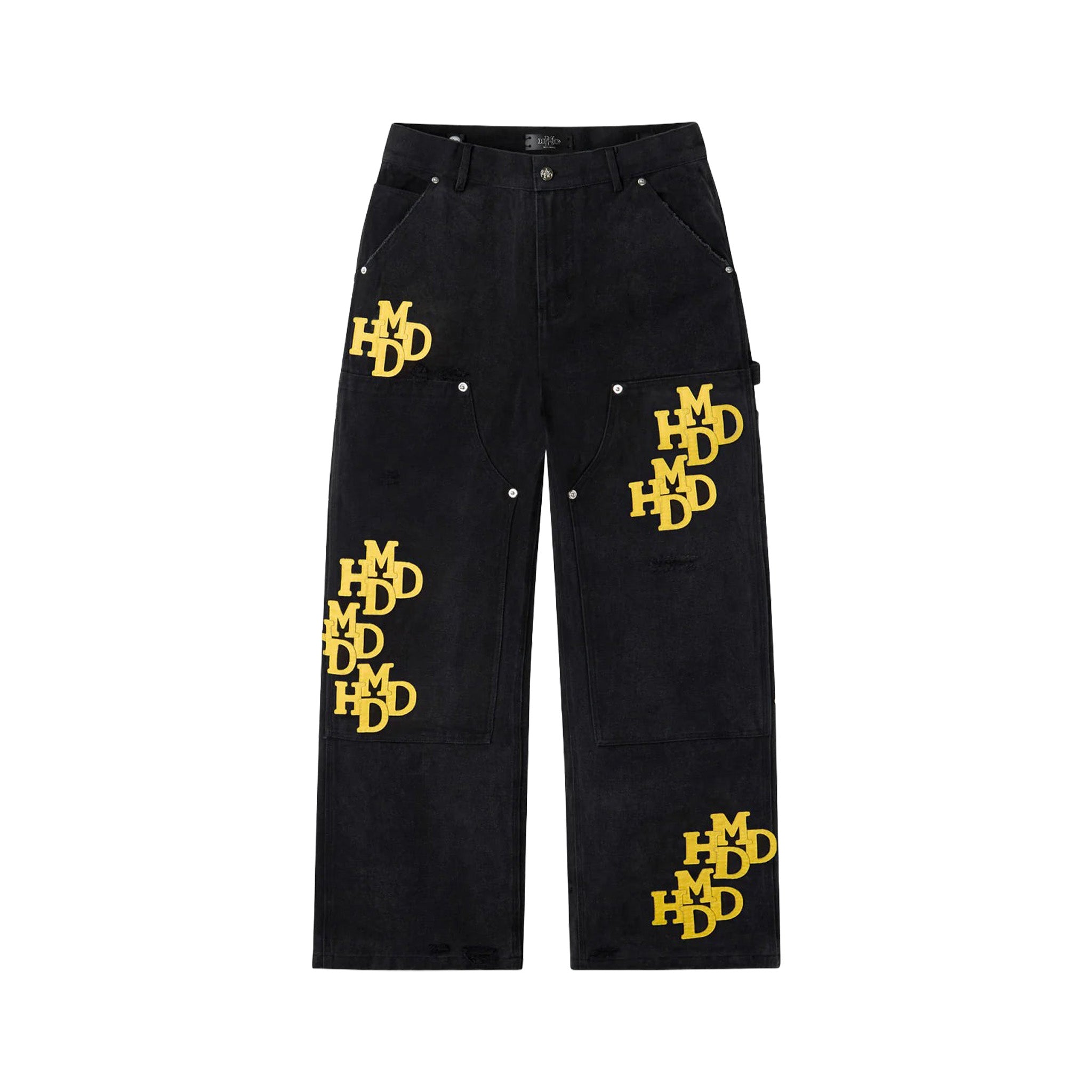HMDD Black Yellow Patch Double Knee Pants - Common Hype