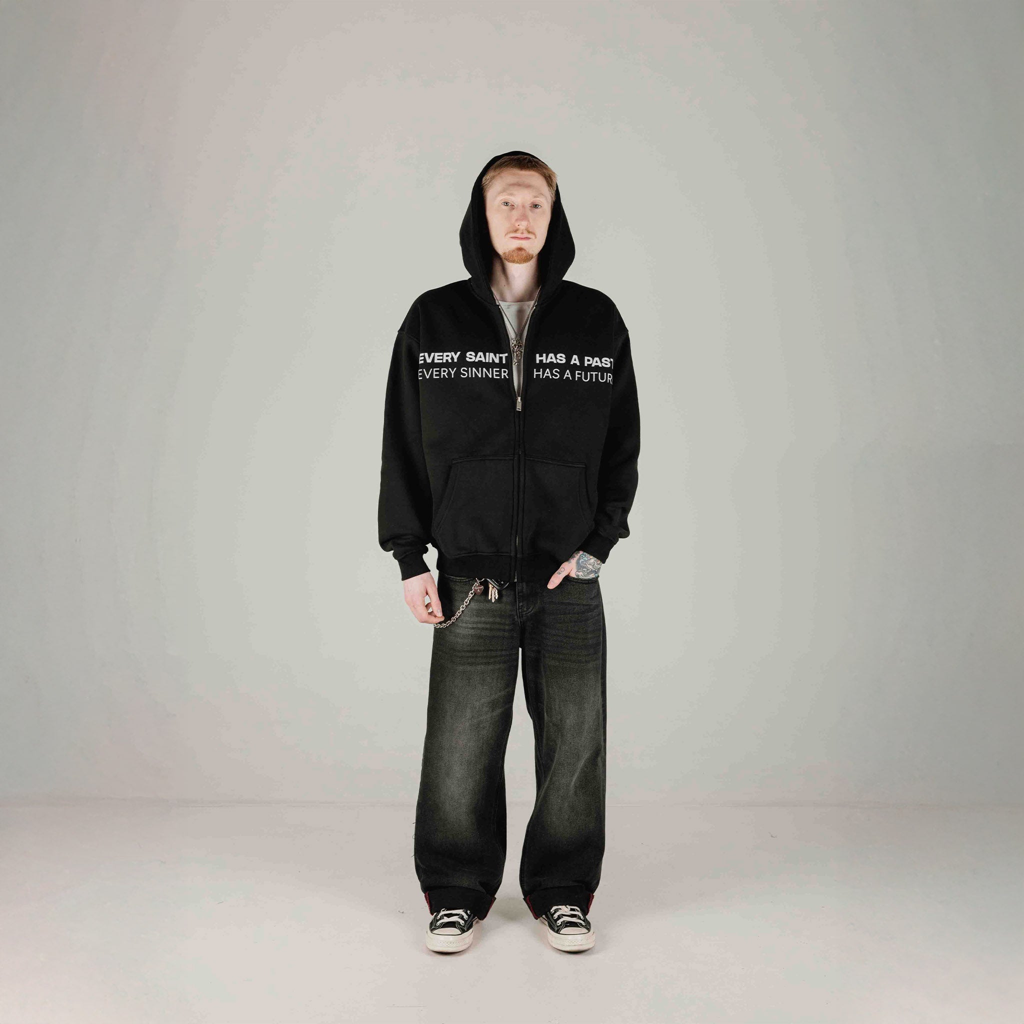 Compliments Sinner & Saint Black Wash Zip-Up Hoodie