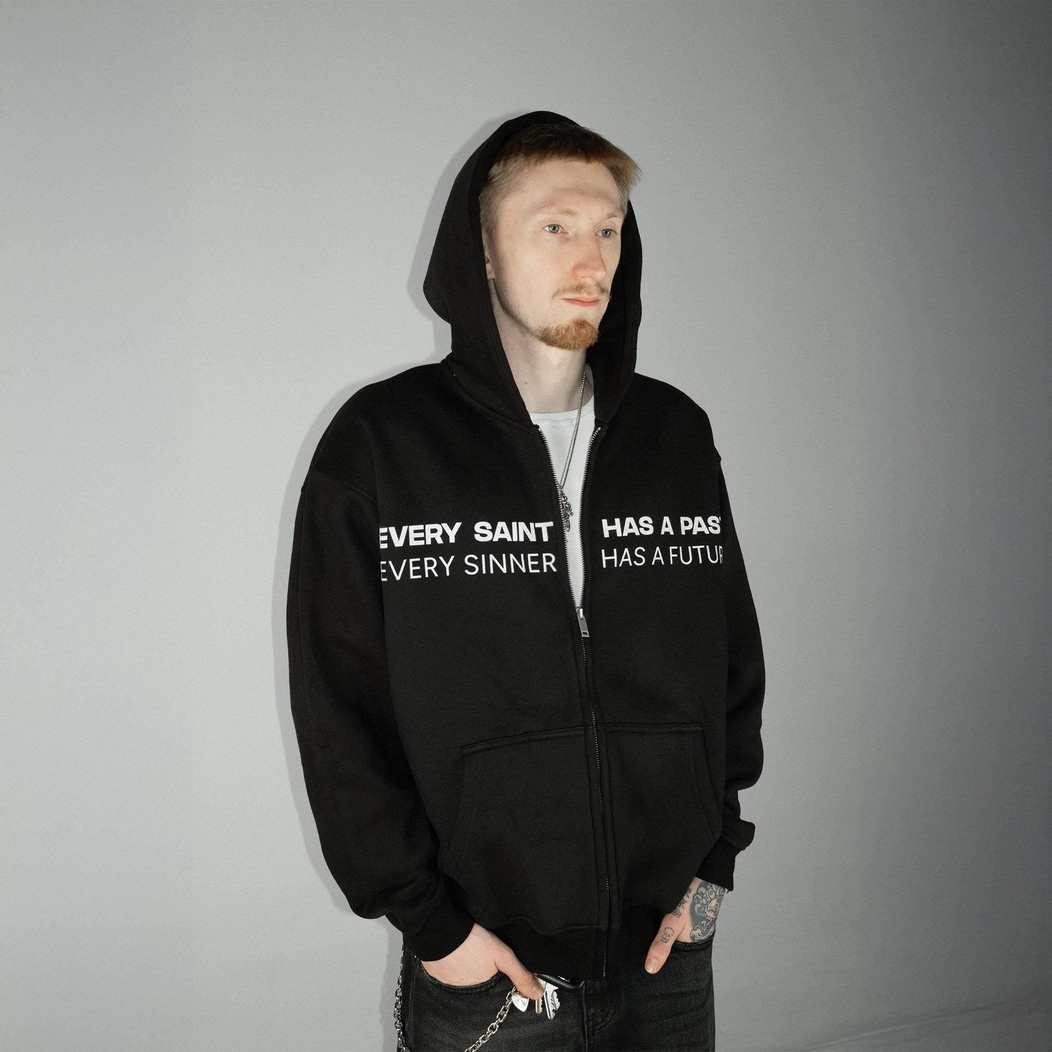 Compliments Sinner & Saint Black Wash Zip-Up Hoodie - Common Hype