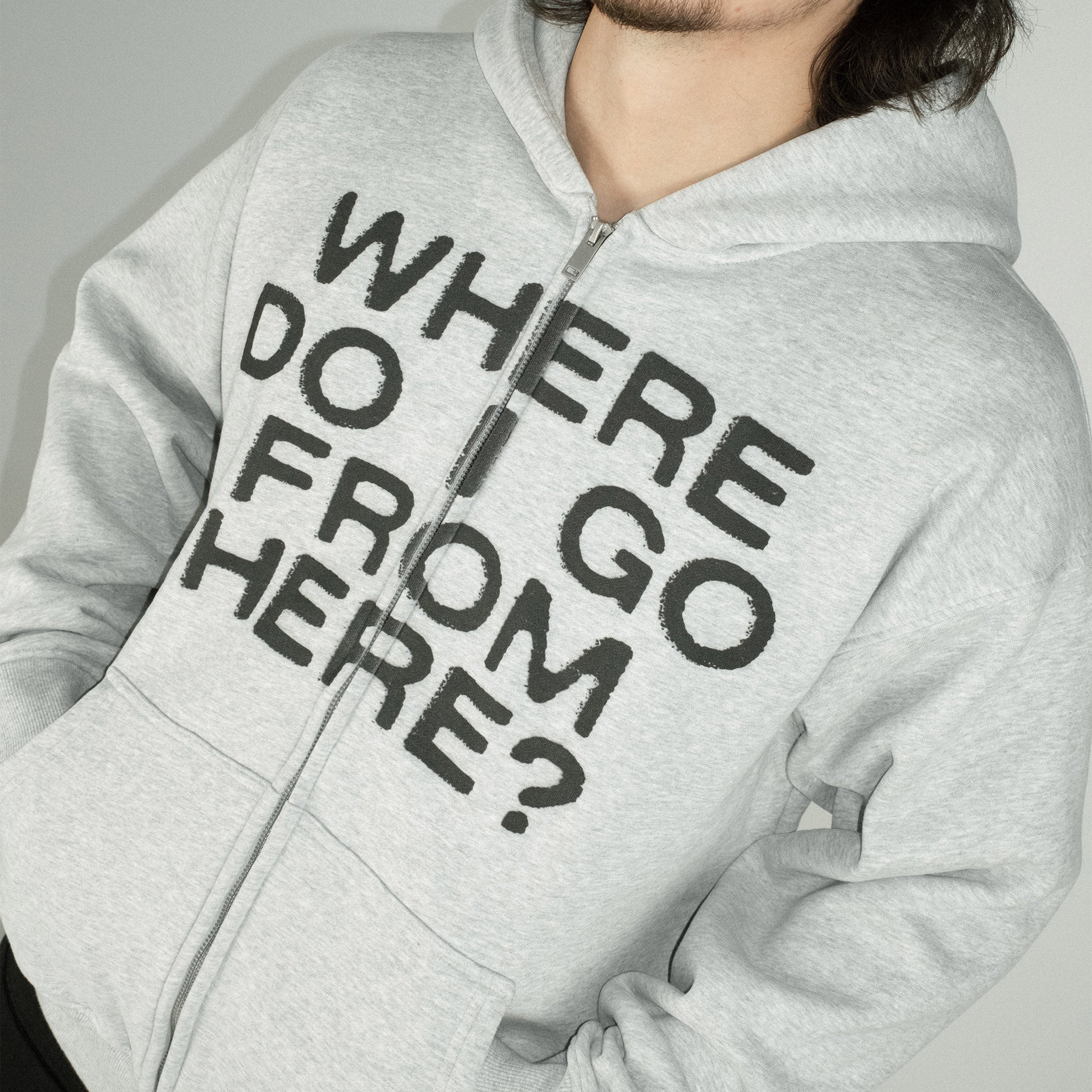 Compliments Where Do I Go? Gray Zip-Up Hoodie