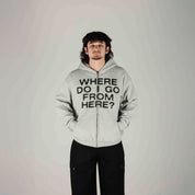 Compliments Where Do I Go? Gray Zip-Up Hoodie