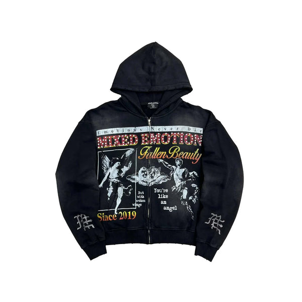 Mixed Emotions Broken Wings Zip Up Hoodie Black – Common Hype