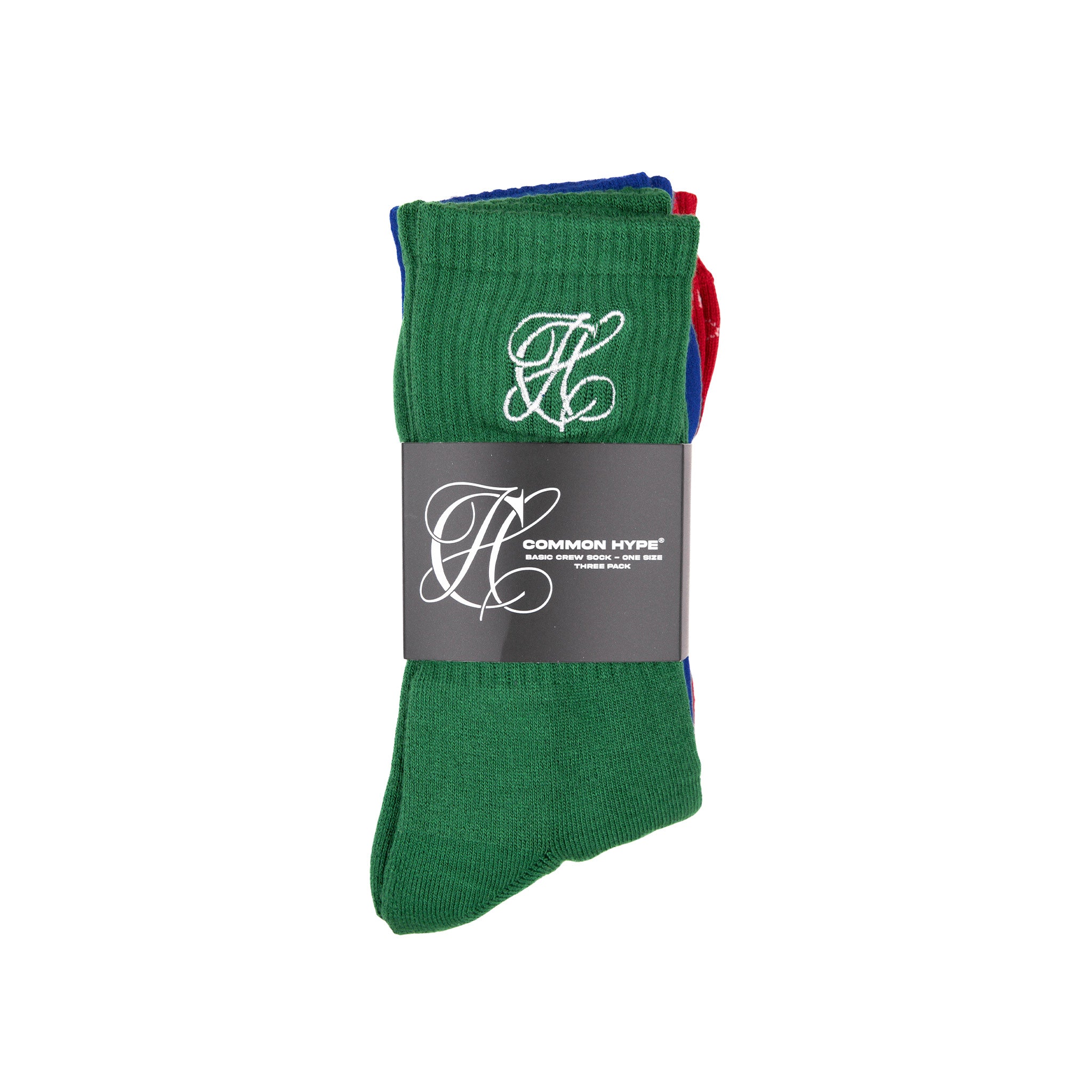 Common Hype Tonal Embroidered Sock Green, Blue, Red (3-Pack) - Common Hype