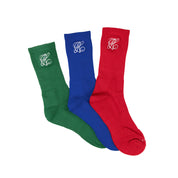 Common Hype Tonal Embroidered Sock Green, Blue, Red (3-Pack) - Common Hype
