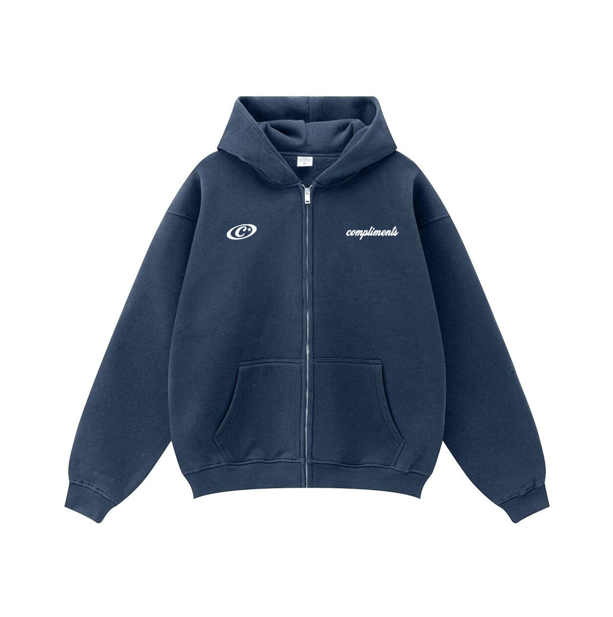 Compliments What Do You Want Navy Blue Wash Zip-Up Hoodie