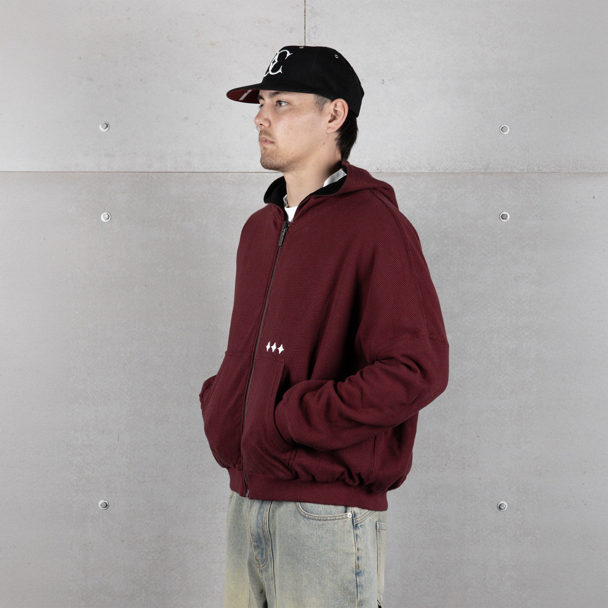Commons Reversible Thermal Zip Up Hoodie Faded Plum/Black - Common Hype
