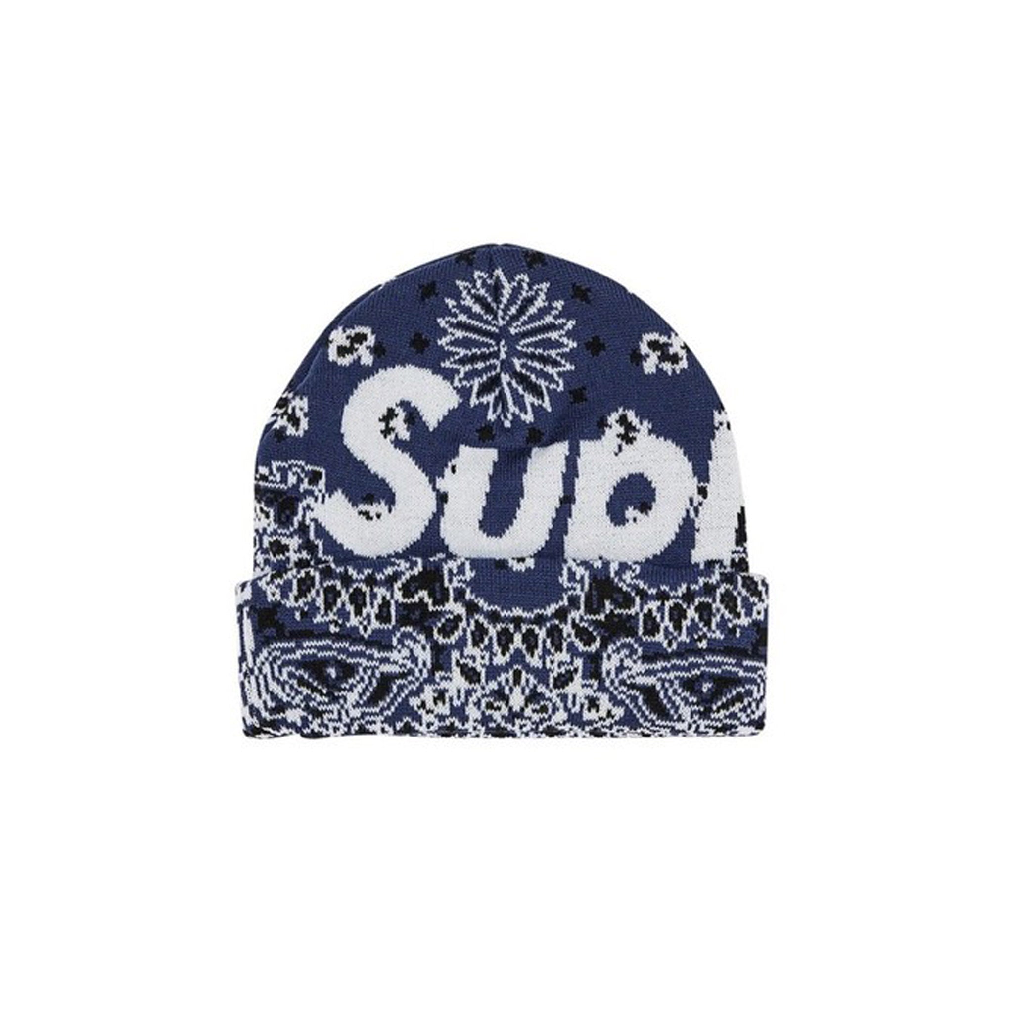 Supreme Bandana Big Logo Beanie Blue - Common Hype