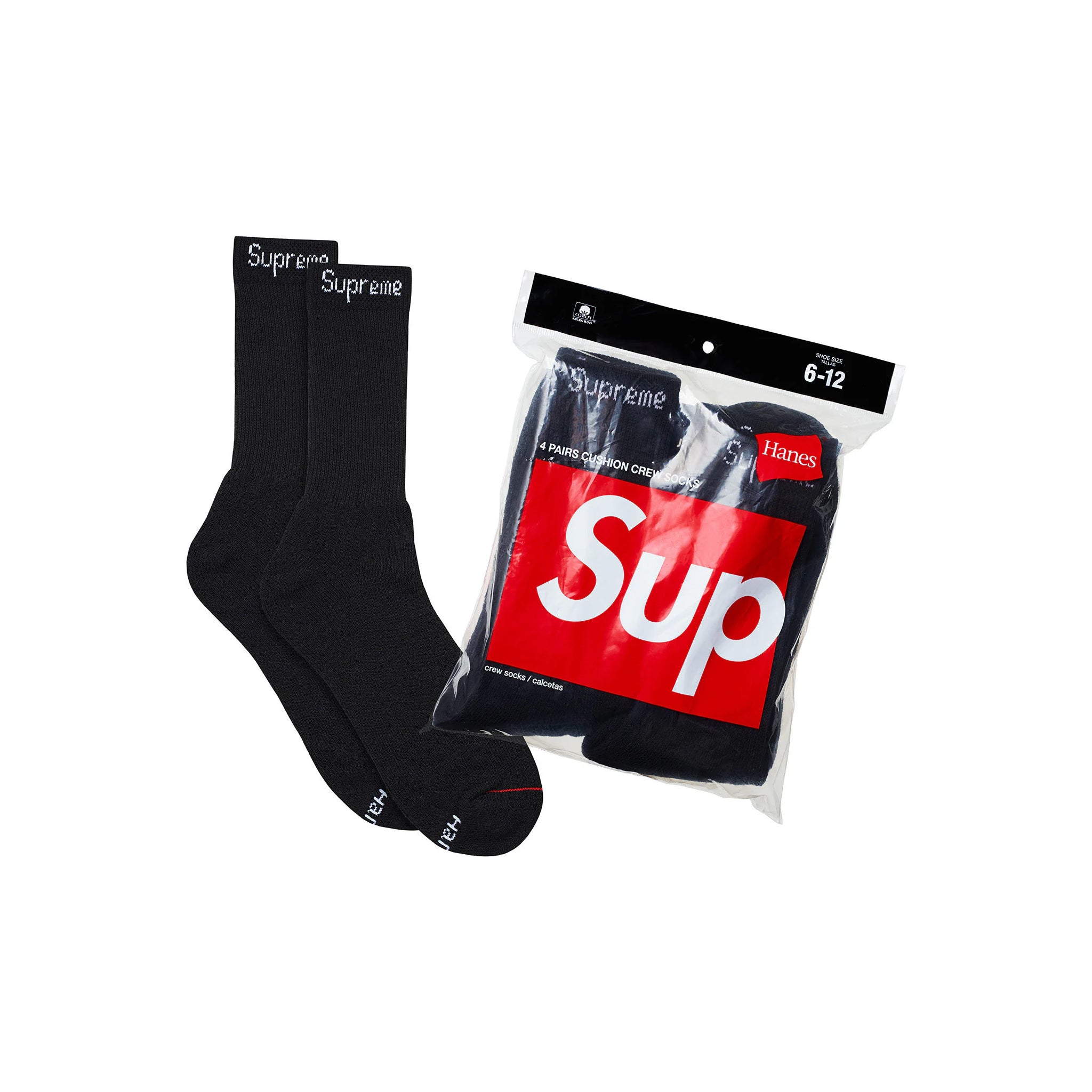 Supreme Hanes Crew Socks (4 Pack) Black - Common Hype