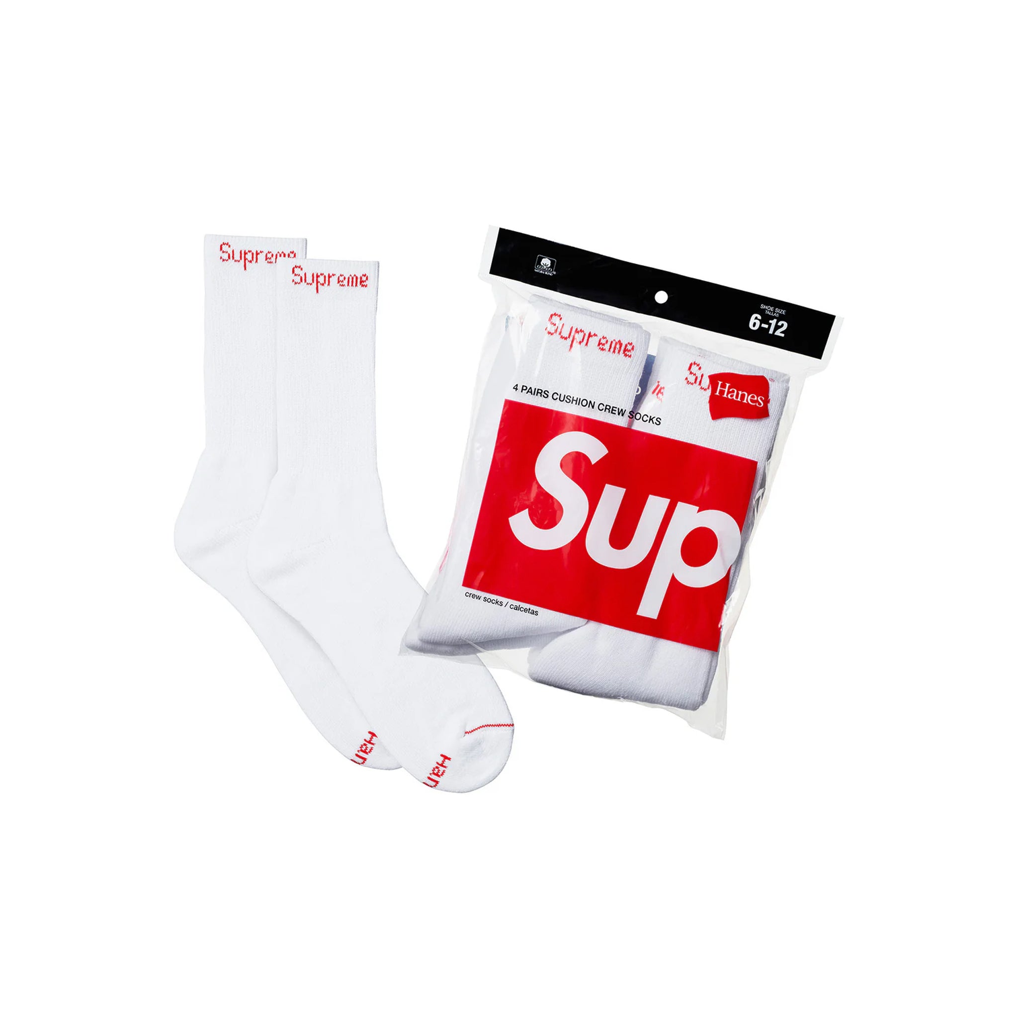 Supreme Hanes Crew Socks (4 Pack) White - Common Hype