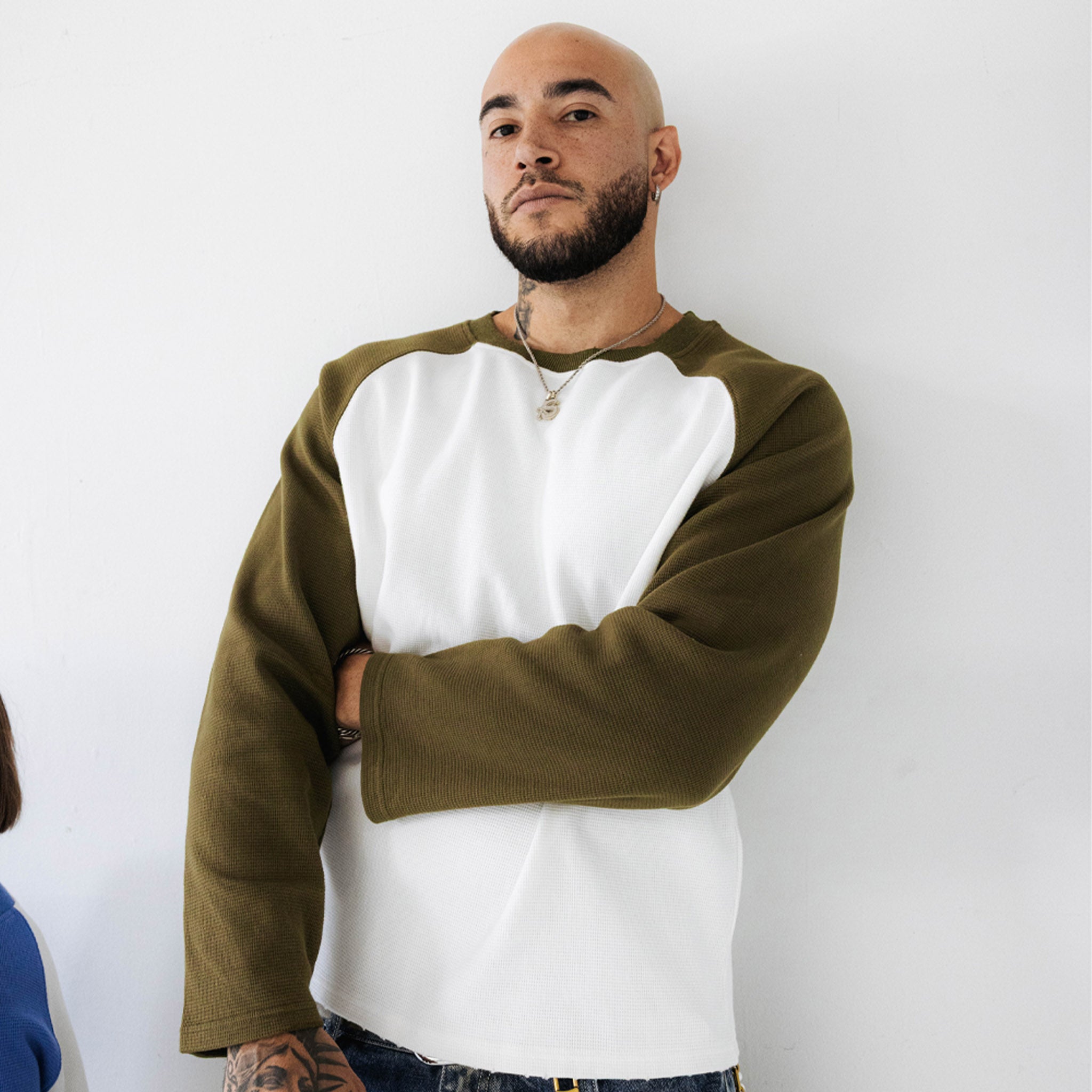 Commons Studios Waffle Thermal Long Sleeve Olive/White