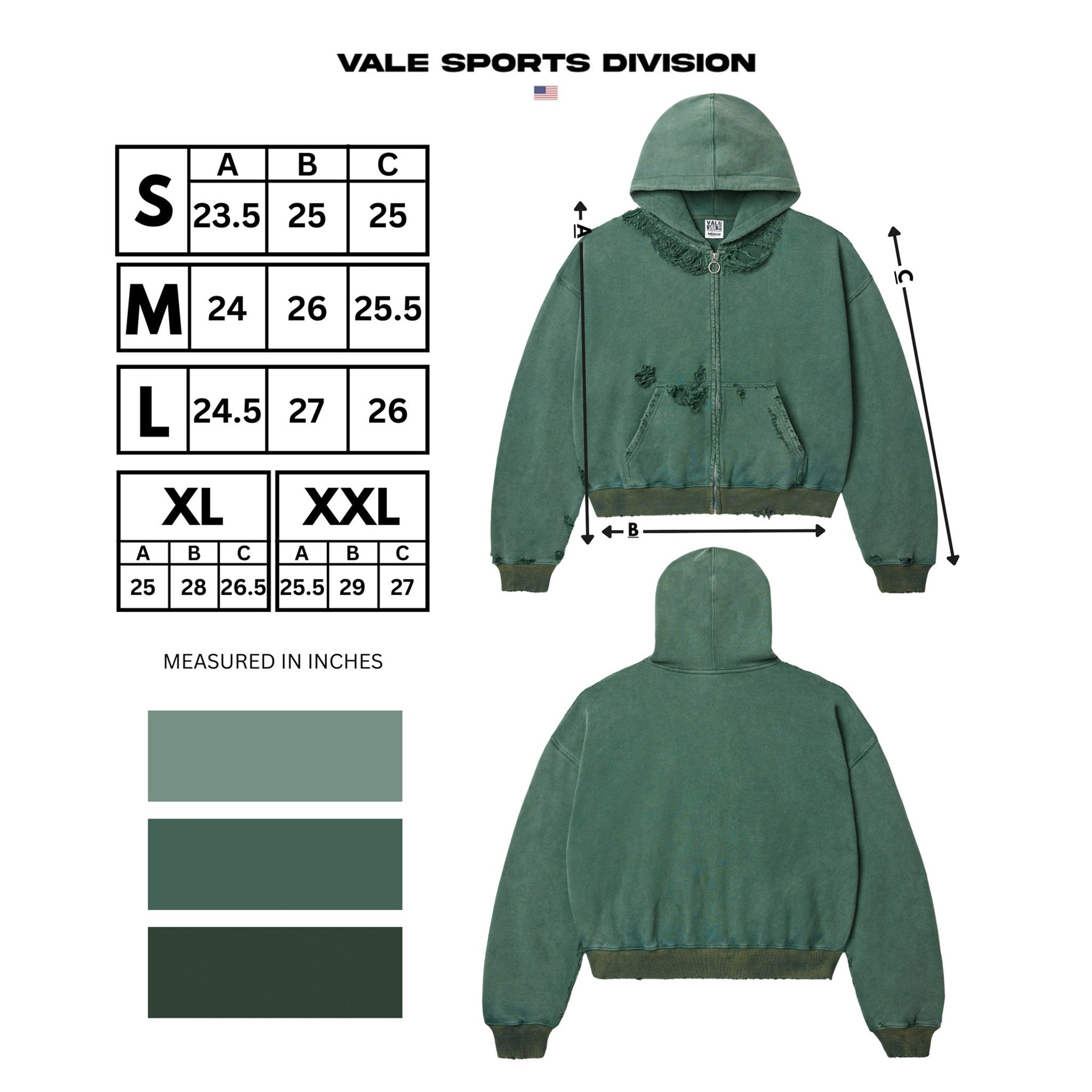 Vale Forever Destroyer Zip Up Hoodie Pine